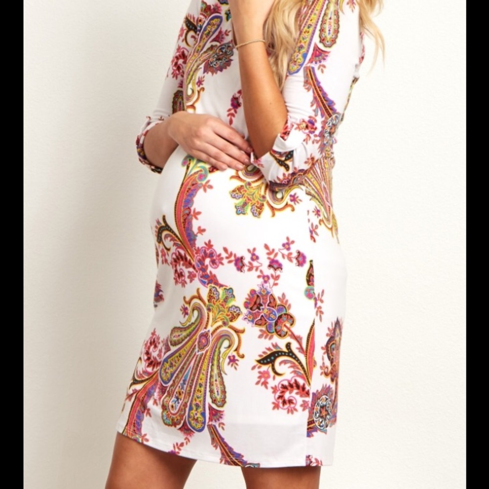 White + Paisley Maternity dress